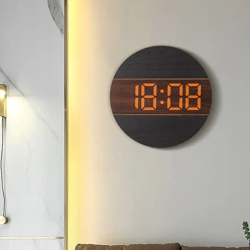 Horloge Murale LED en Bois