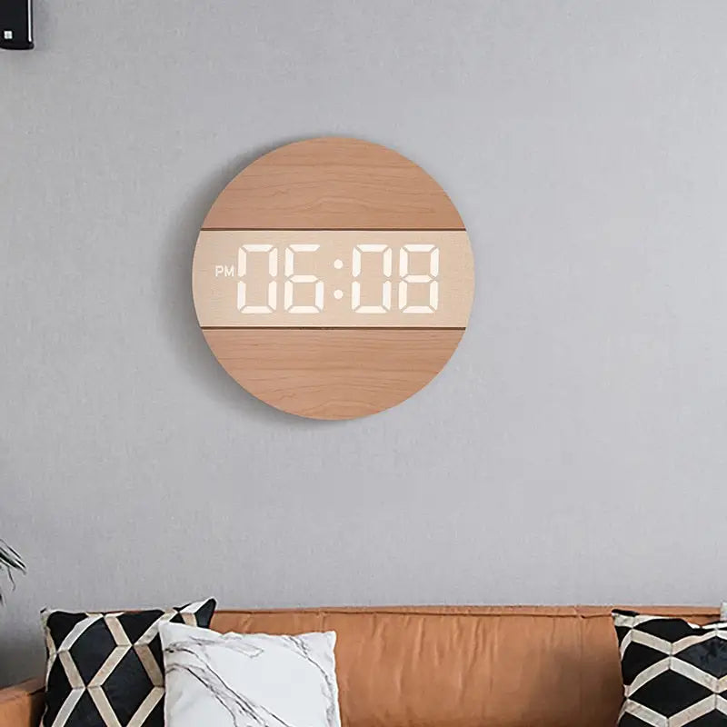 Horloge Murale LED en Bois