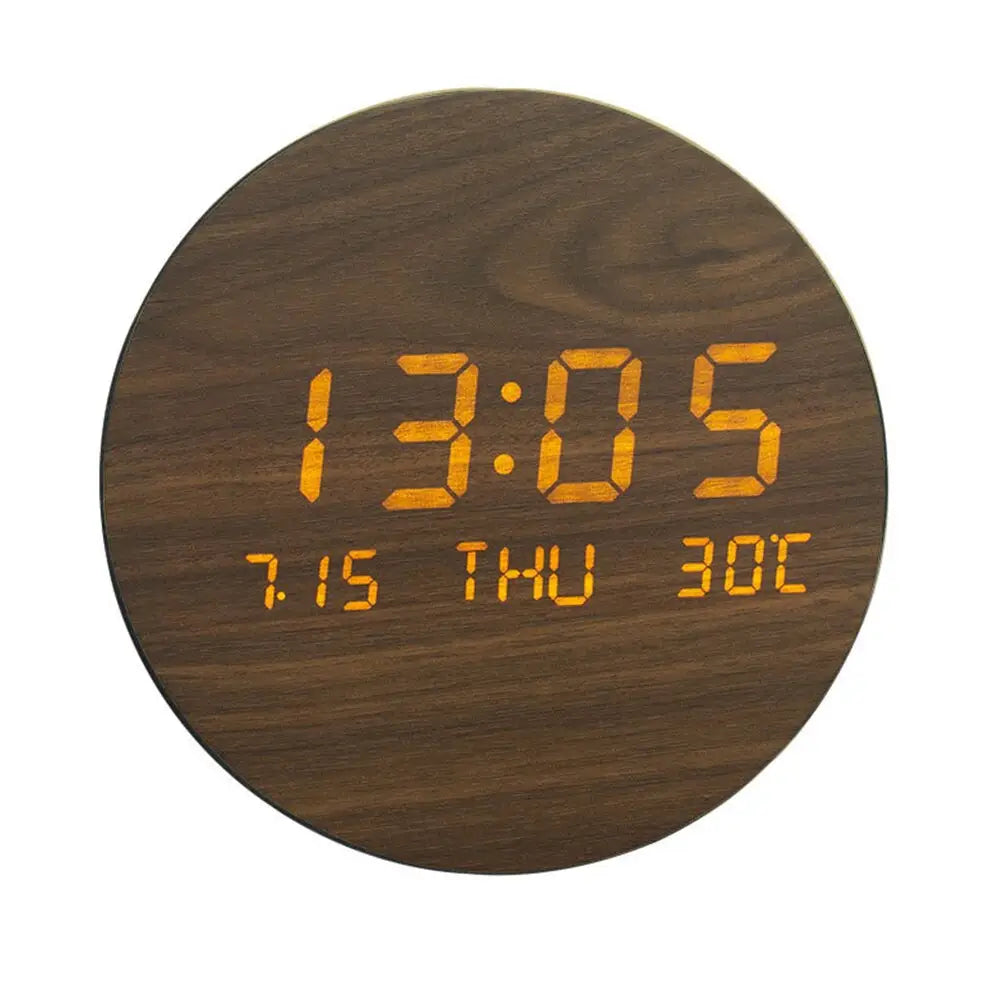 AURA - Horloge murale LED effet bois massif
