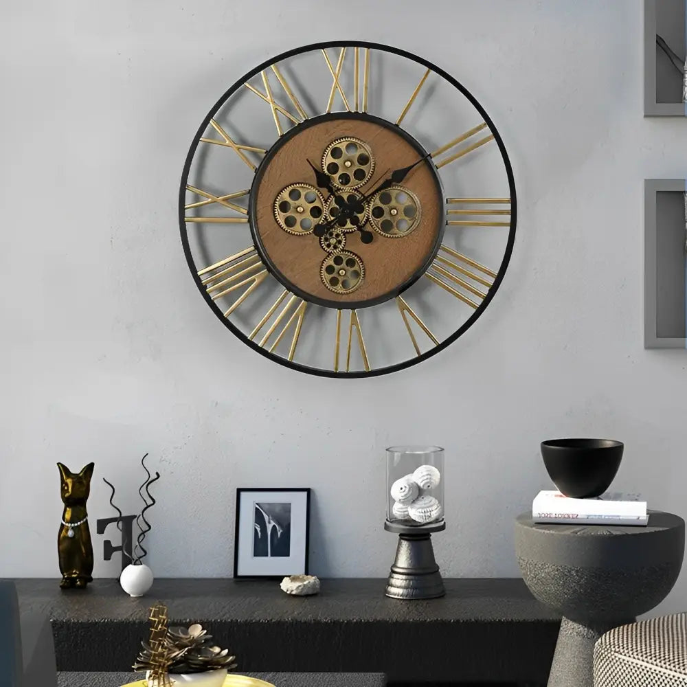 Grande Horloge Murale Steampunk avec Rouages