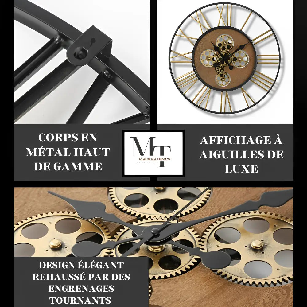 Grande Horloge Murale Steampunk avec Rouages