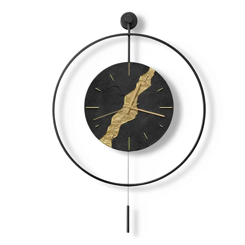 Horloge Murale Pendule Noire & Or Kintsugi
