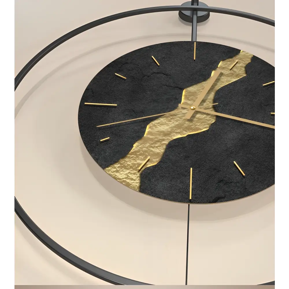 Horloge Murale Pendule Noire & Or Kintsugi