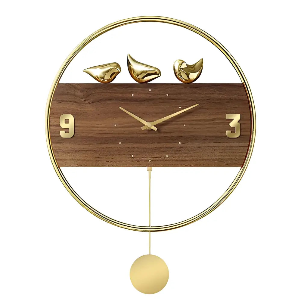 Pendule Murale Design Oiseaux Dorés