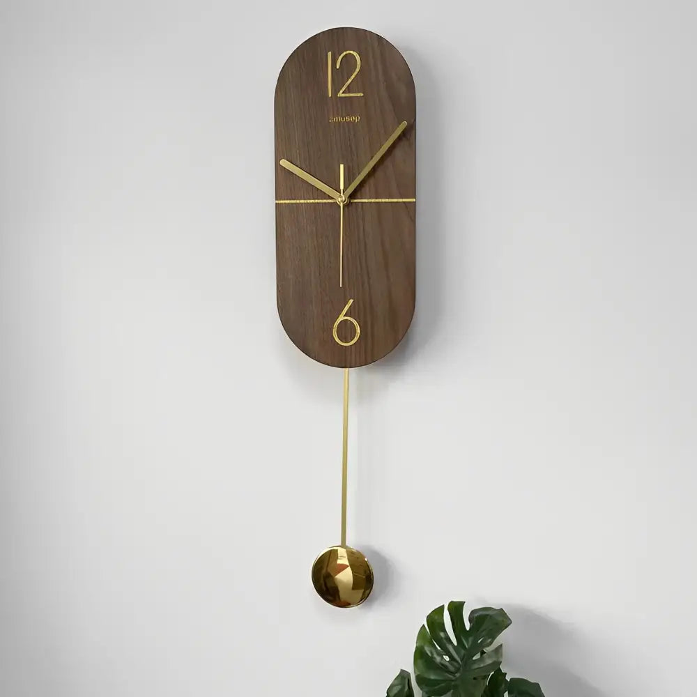 LINEA - Pendule murale noyer et or