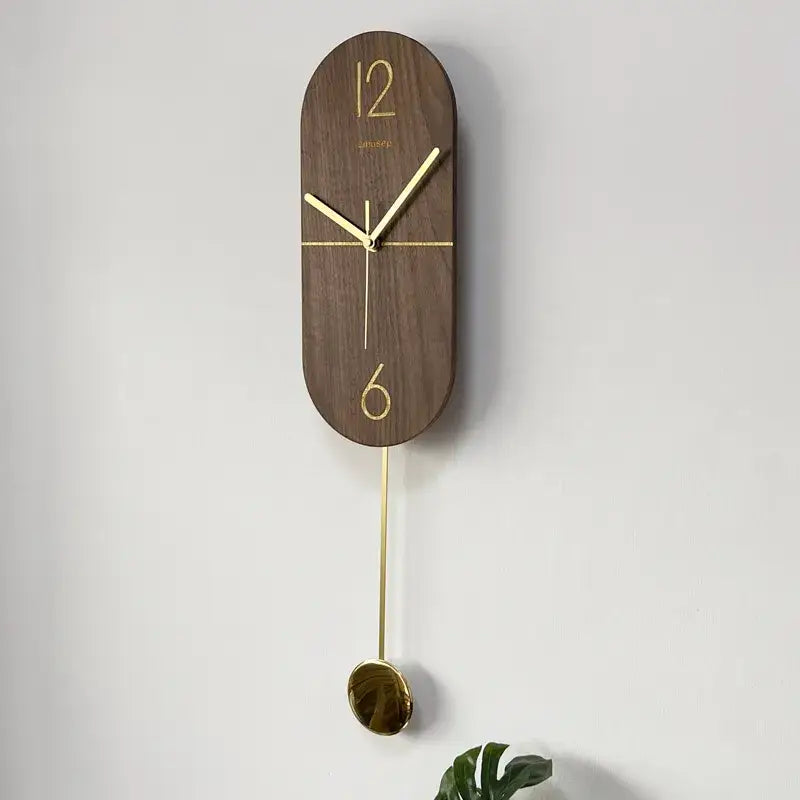 LINEA - Pendule murale noyer et or
